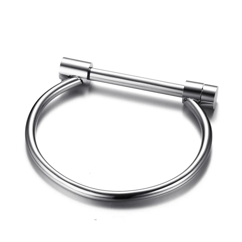MKENDN Stainless Steel Bangles for Women D-shape Shackle Screw Cuff Wrist Band Bracelet Female Charm Jewelry bangle bracelet stainless steel bracelet