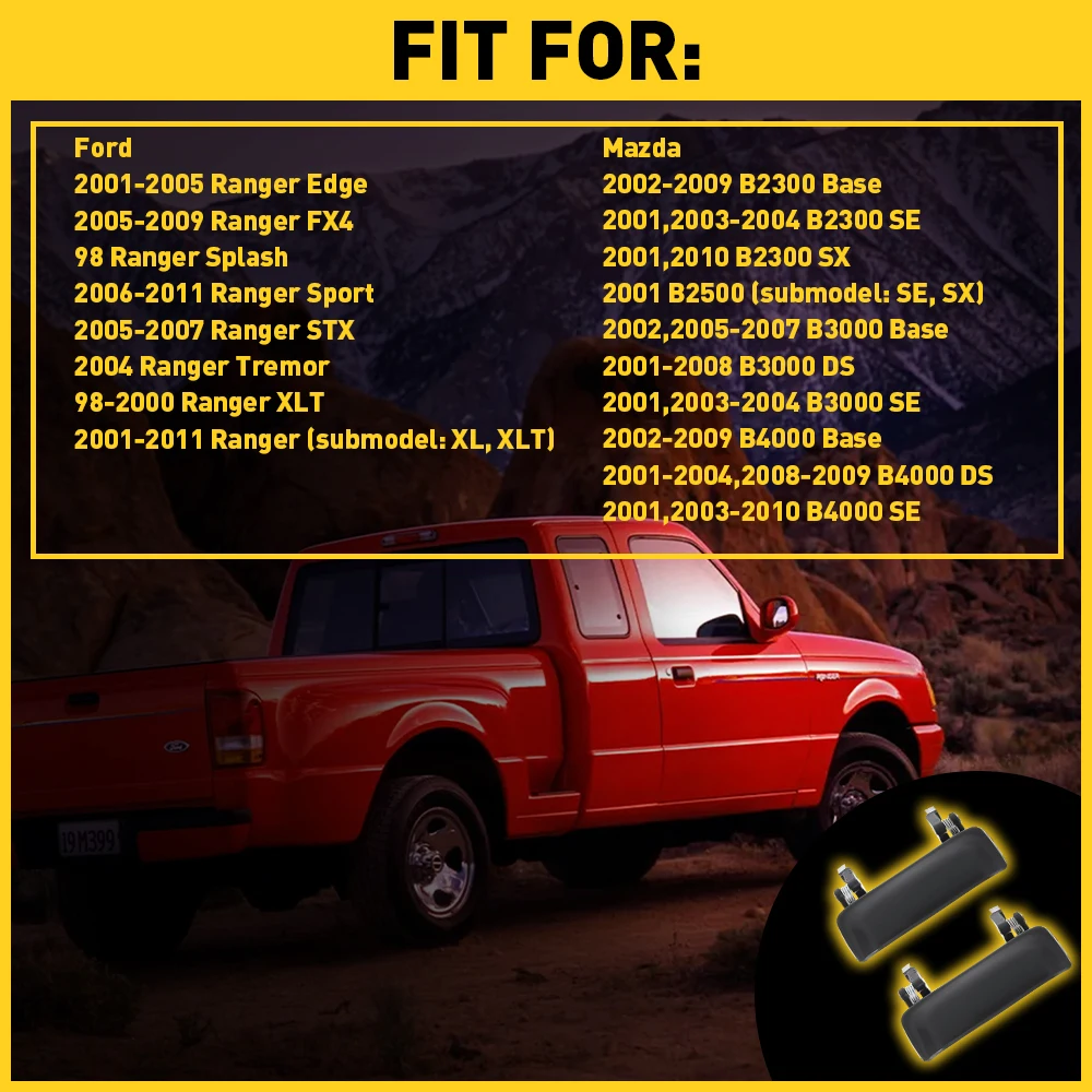 포드 레인저 에지 FX4 스포츠 STX 자동차 도어 핸들 승객 측 부드러운 블랙 RH LH 왼쪽 오른쪽 외부 자동차 액세서리에 대 한 2Pcs