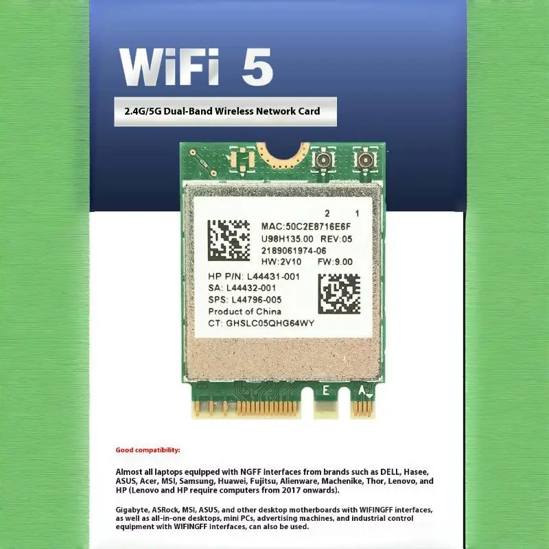 새로운 판매 1 세트 2.4Ghz 블루투스 호환 WIFI 카드 IPX 커넥터 카드 RTL8822CE 듀얼 밴드 802.11ac 1200Mbps M2 Wifi 카드
