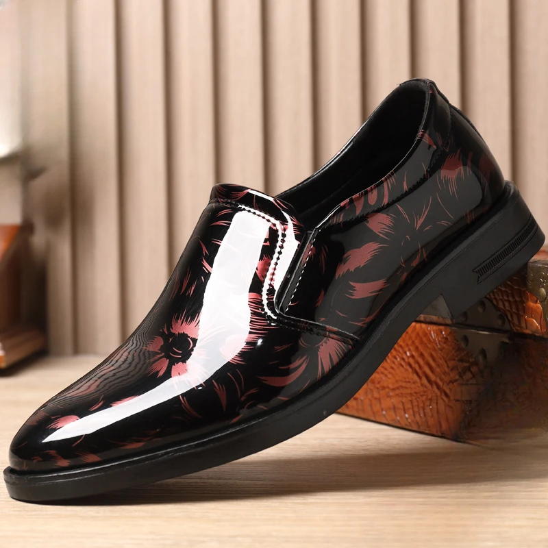 202 New Leather Shoes for Men Floral Pattern Men's Formal Shoes Luxury Business Oxford Male Office Wedding Flats Mocassin Homme 1