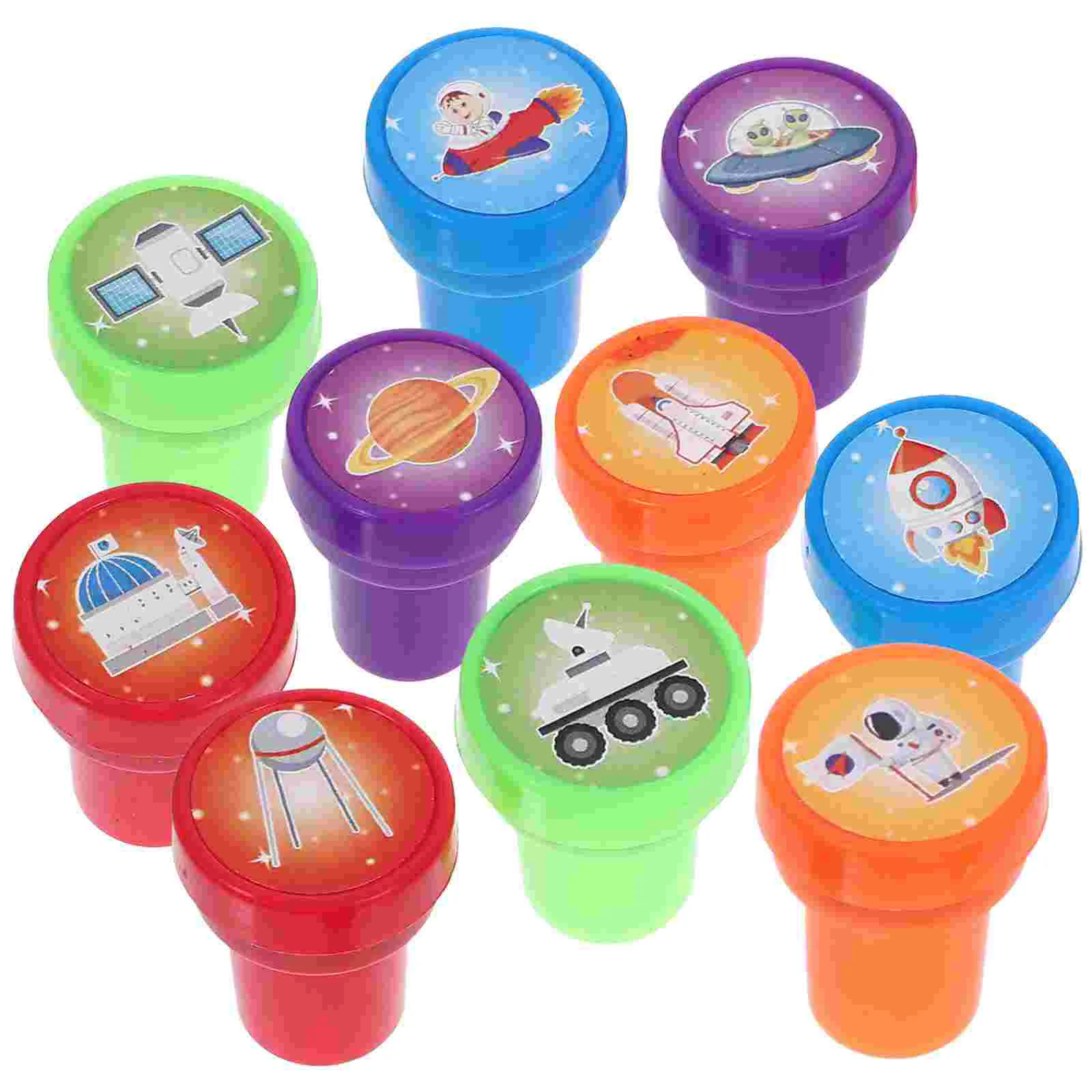 10 Pcs Space Universe Seal Decorative Journal Stamp Kids Stampers Halloween Child   Cartoon Theme Stamp  Pattern Stamps 