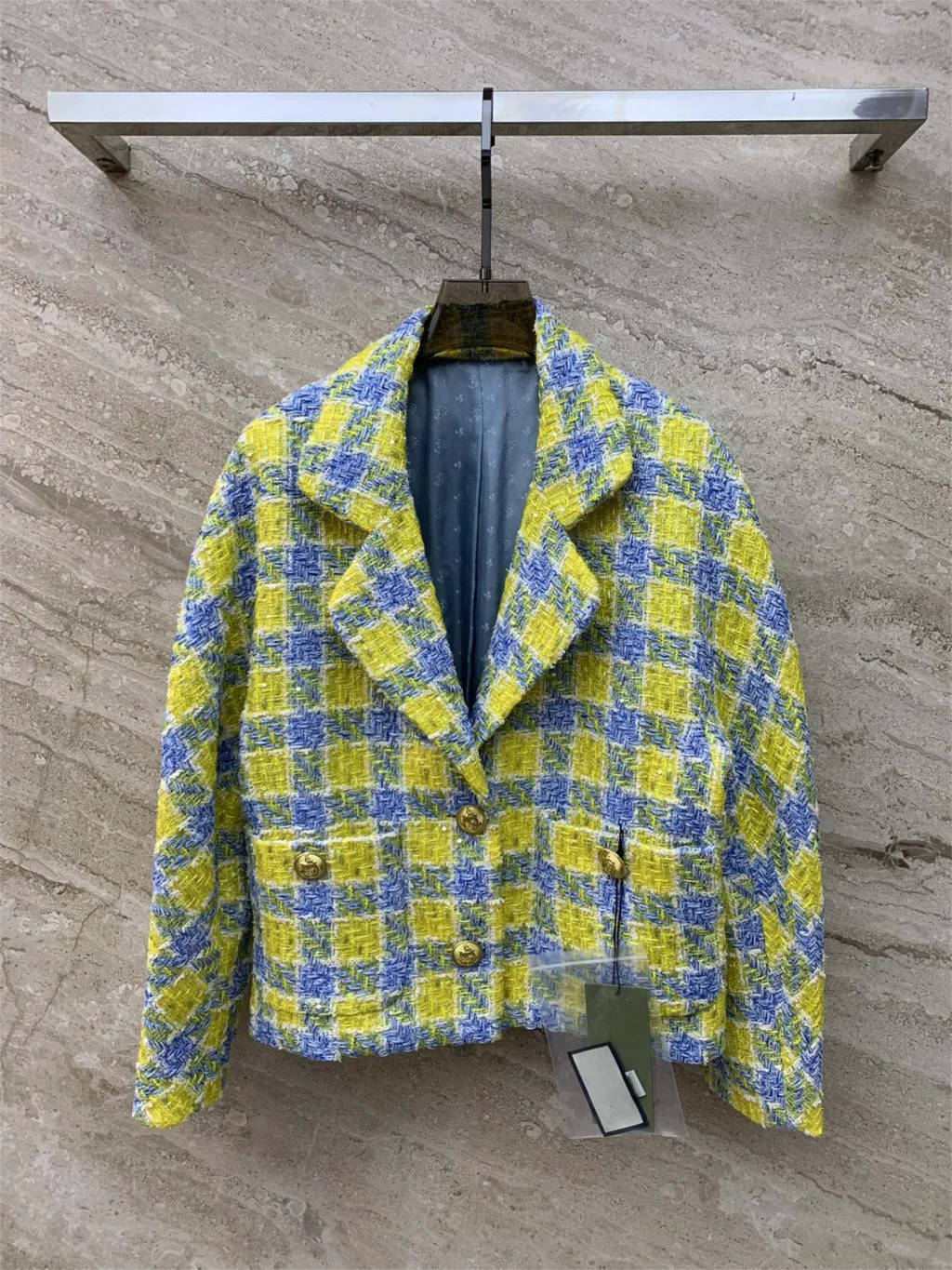

Women's Fashion Retro Contrast Color Plaid V-Neck Woolen Jacket Winter New Style0310