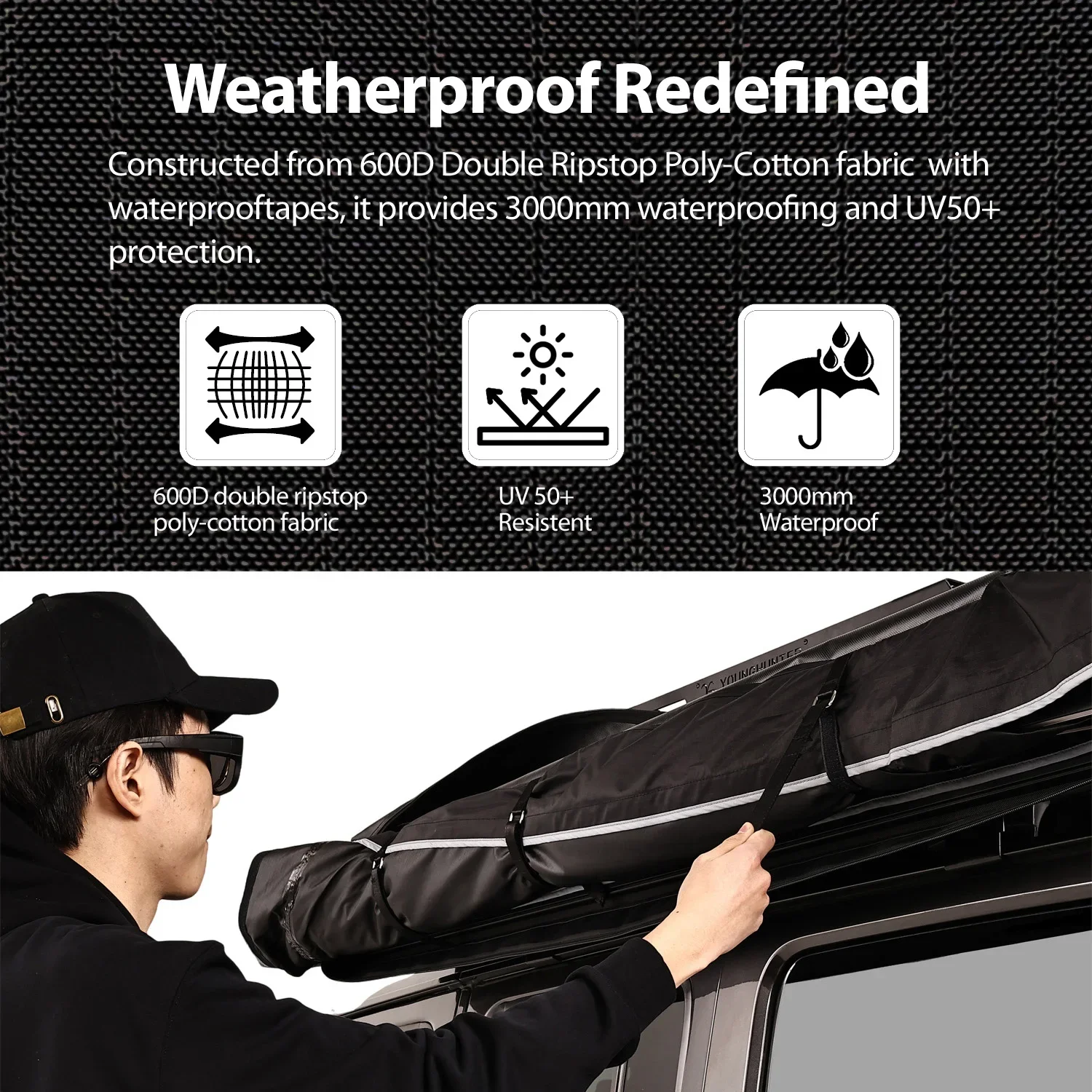 XL Camping Car SUV Roof Tent Free Standing 270 Degree with Foxwing Awning Annex Room Sidewall Cover for Outdoor Travel