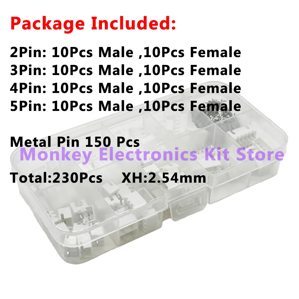 Wire Connectors 230Pcs/Box PH 2.0mm XH 2.54mm 2-5 Pin Pitch Terminals Kit