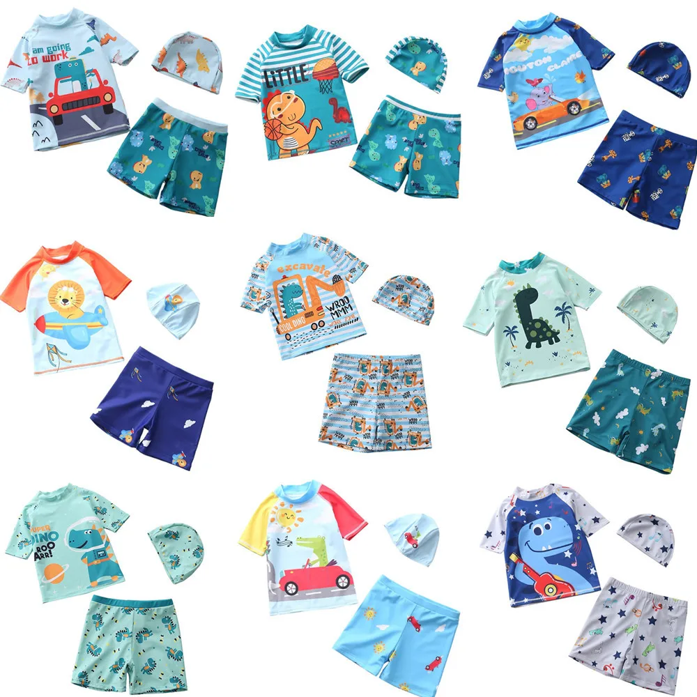 

Boys Summer Swimsuit Split Three-piece Swimsuit Boys Floating Suit Children Surfing Suit 1-10Years Kids Cartoon Beach Wear