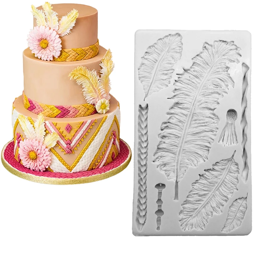 

3D Large Size Birds Feathers Silicone DIY Fondant Chocolate Cake Lace Baking Tools Reverse Handmade Candle Soap Clay Resin Mould