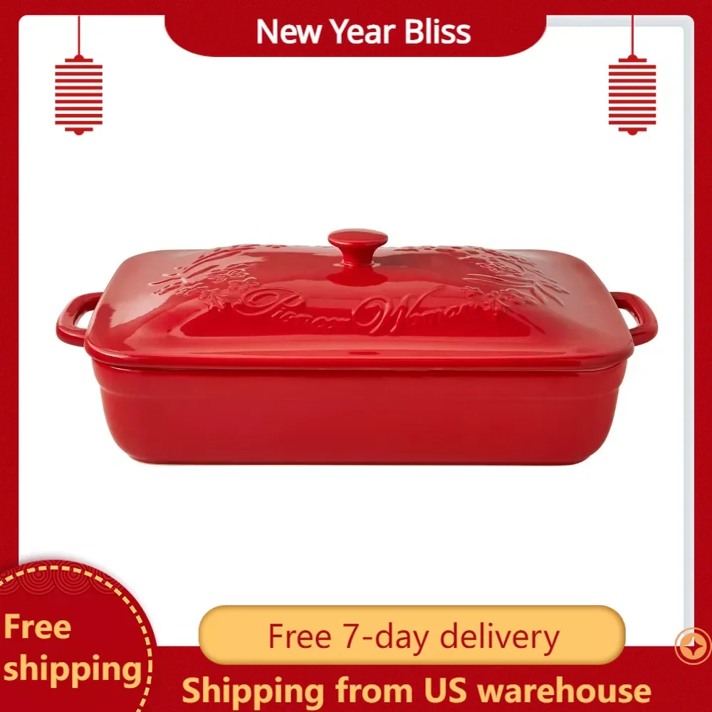 

Pots for Kitchen Cookware Set Red Fancy Flourish Rectangular Stoneware Casserole With Lid Pizza Air Fryer Nonstick Pan Pans Oil