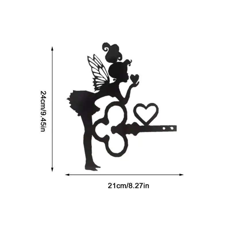 Metal Fairy Garden Stake Fairy Key Garden Figure Ornament Black Iron Art Decorative Metal Crafts For Indoor Outdoor Home Yard