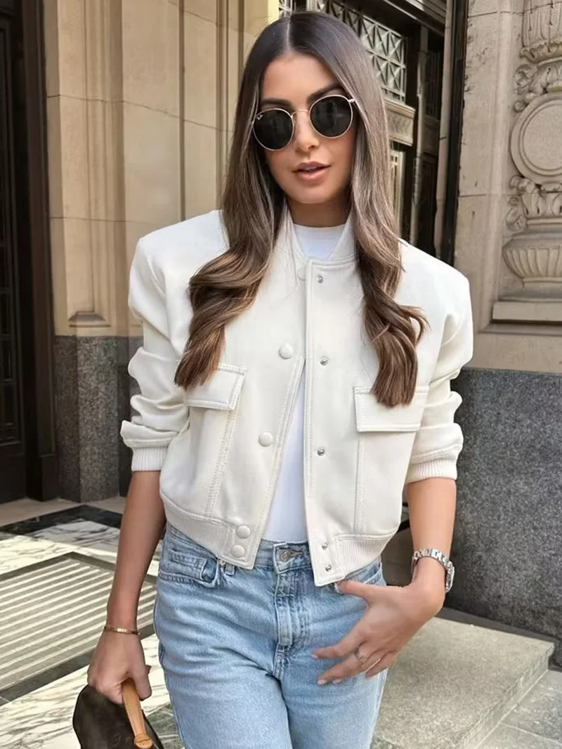 Women's Long Sleeve Bomber Jacket with Pockets Vintage Female Coat Casual Outerwear Tops Spring Fashion New 2023