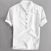 Men's Casual Blouse Cotton Linen Shirt Loose Tops Short Sleeve Summer Shirt Spring Thin Cool And Breathable Handsome Shirts - Image 2