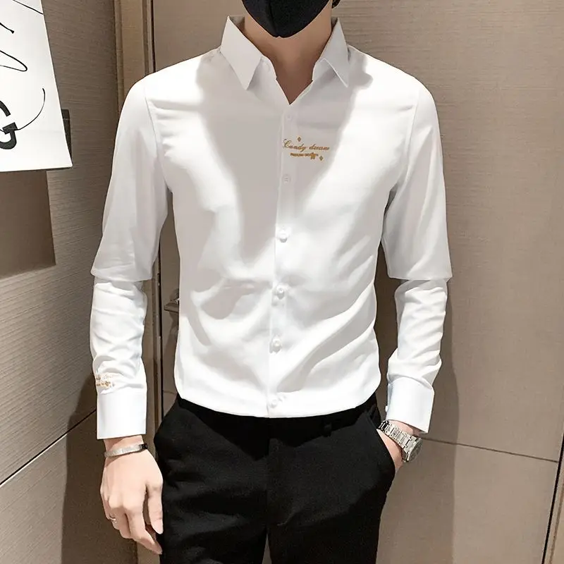 Spring Autumn New Solid Color Fashion Long Sleeve Shirt Man High Street Loose Casual Button Embroidered England Office Cardigan