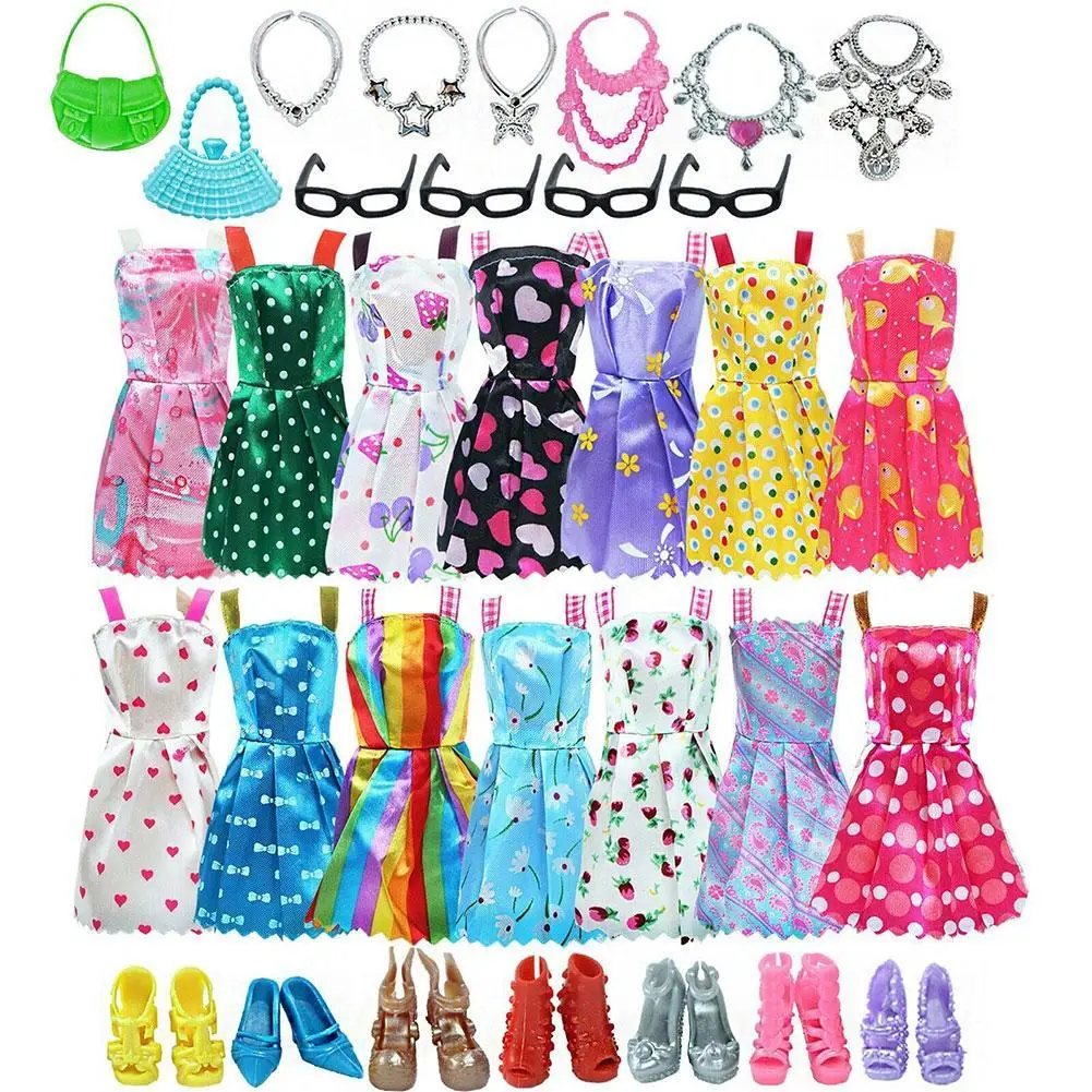 32pcs Doll Dressup Dress Polyester Doll Decorative Skirt Props Fairy Collection Clothes Random Style For Changing Clothes Game
