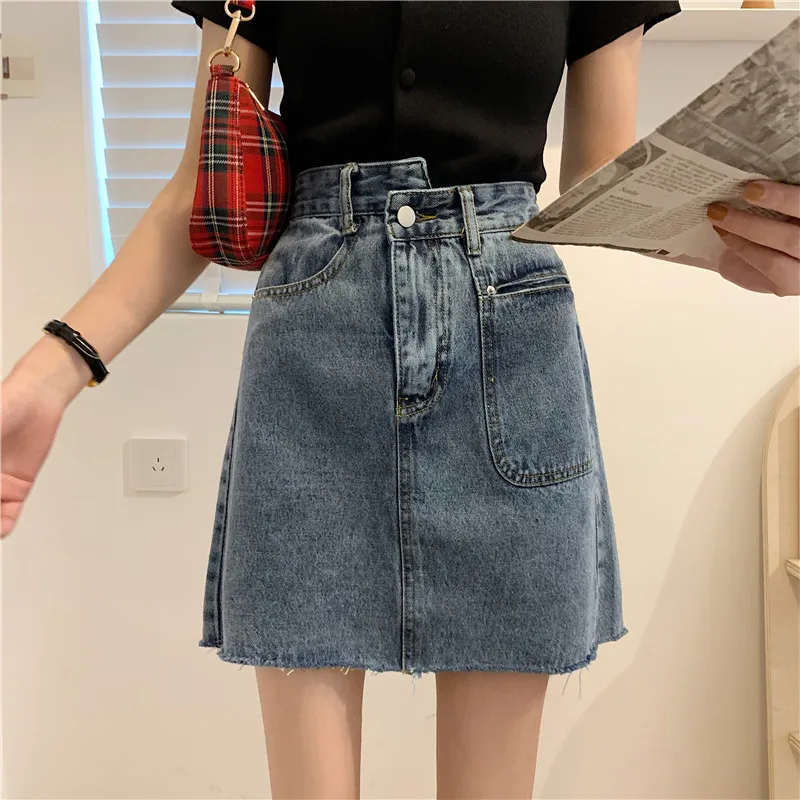 black pleated skirt Ailegogo High Waist Women Asymmetrical Retro Blue A-line Mini Denim Skirt Summer Female Streetwear  Size Ladies Jeans Skirts red skirt