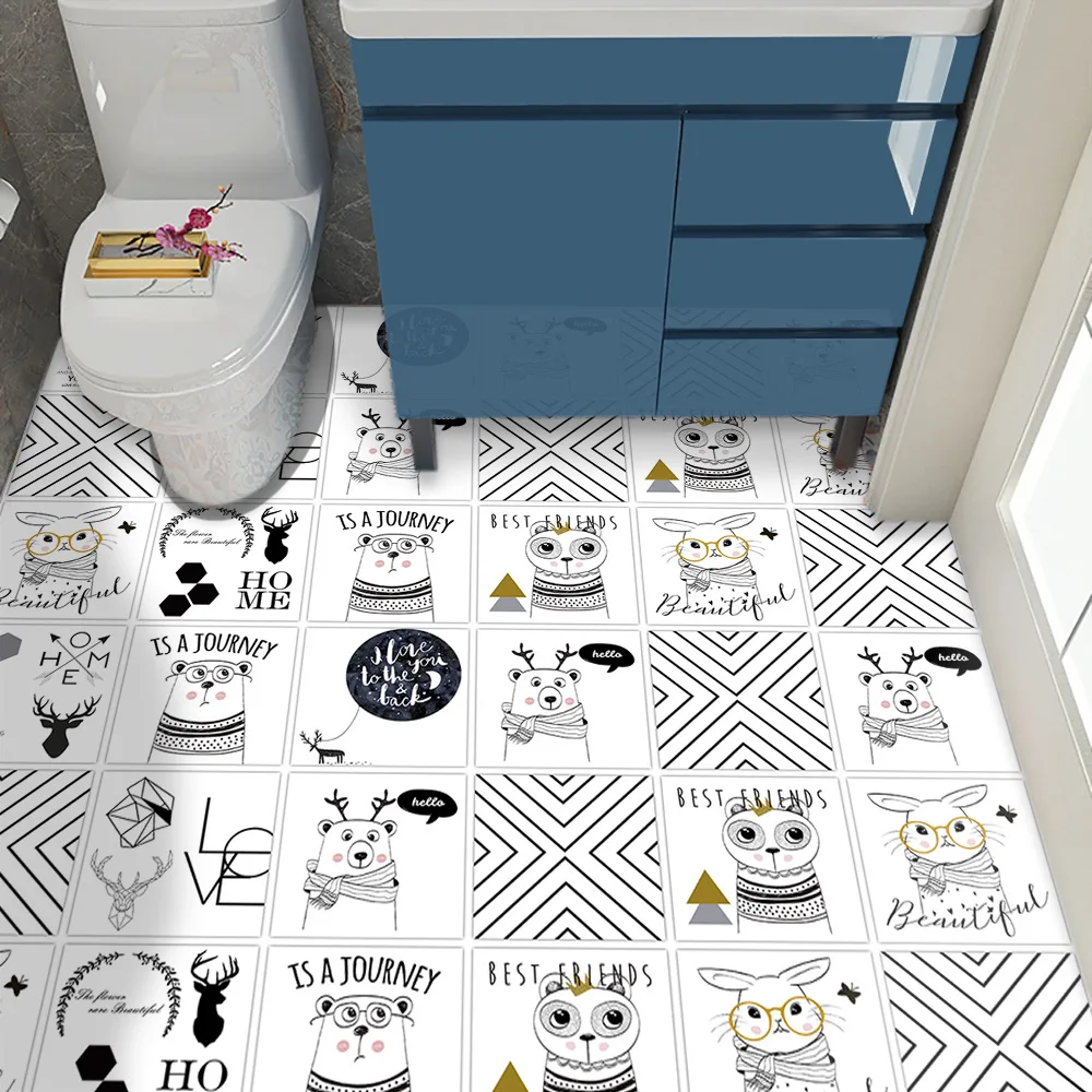 

Scandinavian Cartoon Animal Twill Tile Floor Sticker Living Room Bedroom Bathroom Non-slip Waterproof Wearable Tile Sticker