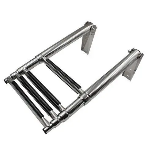 Yacht Telescopic Swimming Marine Hardware  4 Step Stainless Steel Folding Ladder for Pontoon Boat