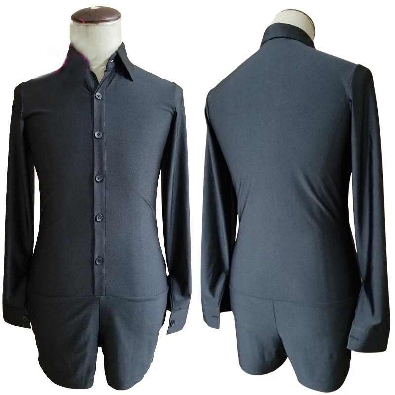 

Latin Dance Tops 2023 Men Winter Long Sleeve Leotard Navy/Black Male Ballroom Competition Shirts Men Performance Costume