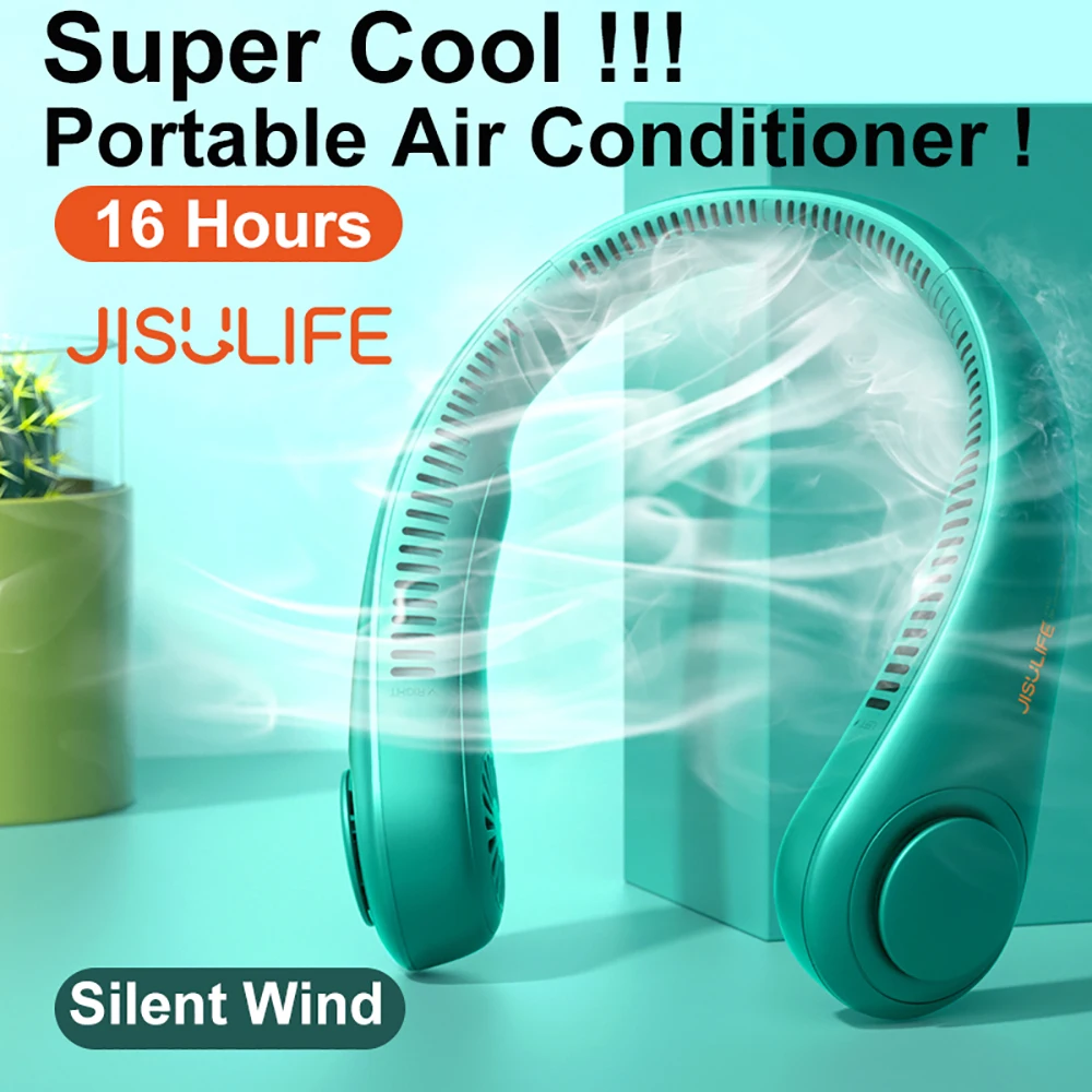 JISULIFE Portable Neck Fan Electric Wireless FAN USB Rechargeable Mini ventilador cooling Bladeless Mute Fans for Outdoor Sports | Бытовая