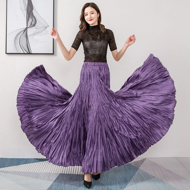 

Miyake Large Hem Pleated Mid Length Skirt Female Elastic Waist Solid Color Irregular Skirt Female Elegant Closing Dancing Dress
