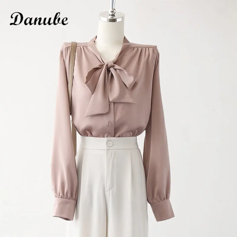 

Lace Up Long Sleeve Blouses Women Korean Spring French Elegant Design White Shirt Office Lady Loose Chiffon Tops Mujer De Moda
