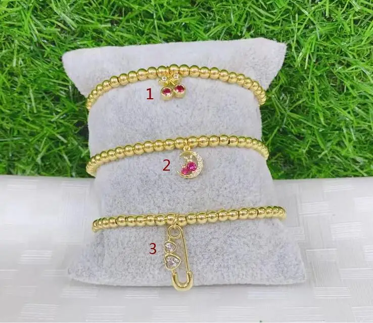 1Pcs Adjustable Gold Copper Cz Zircon Cubic Zirconia Beads Elasticity Moon Paper Clip Cherry Bracelet Bangles Df3S