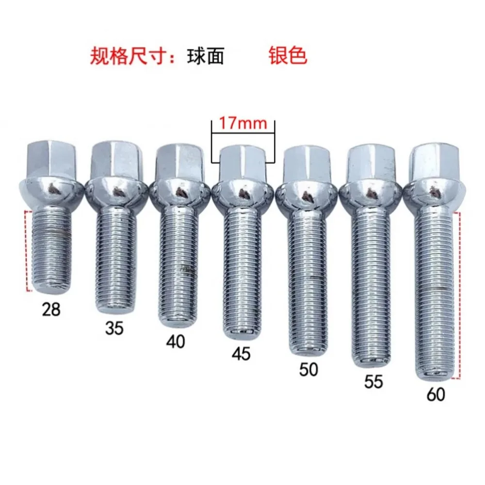 1pc M14x1.5 Extra Long Bolts Lug Bolts Hex 17mm Ball Seat Thread Lenght 23/28/31/35/40/45/50/51/55/60/63/65mm
