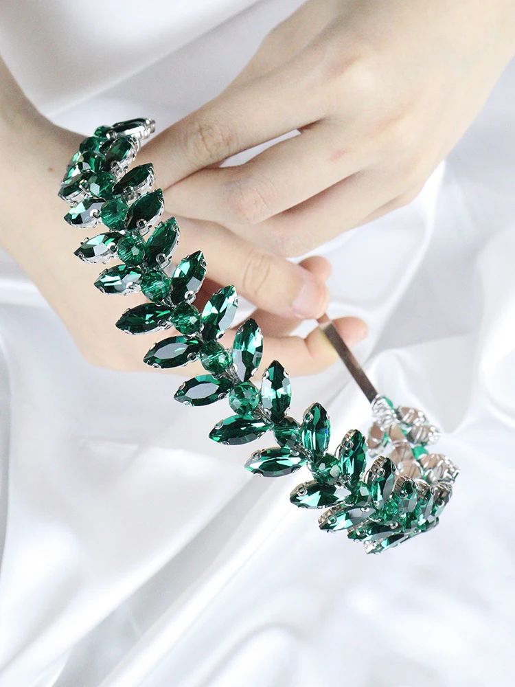 Hair Accessories Green Rhinestones Wedding Hair Accessories For Women and Girls Headband Bride Headdress Guest Head Jewelry Ceremony Tiaras