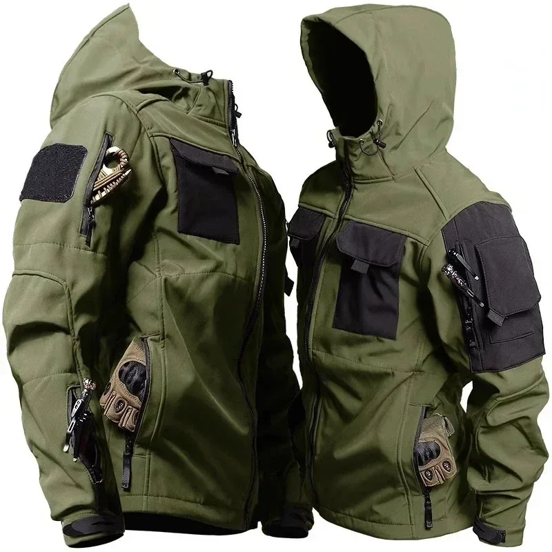 Hooded Tactical Jacket Men Army Training Wear-resistant Windbreaker Outdoors Camping Waterproof Coat Winter Cargo Instructor Top 2