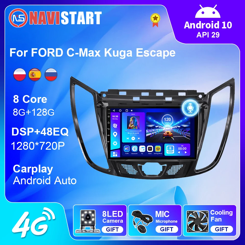 

NAVISTART Car Radio For FORD C-Max Kuga Escape 2010-2019 Autoradio GPS Audio Multimedia Video Player Carplay 4G Navigation GPS