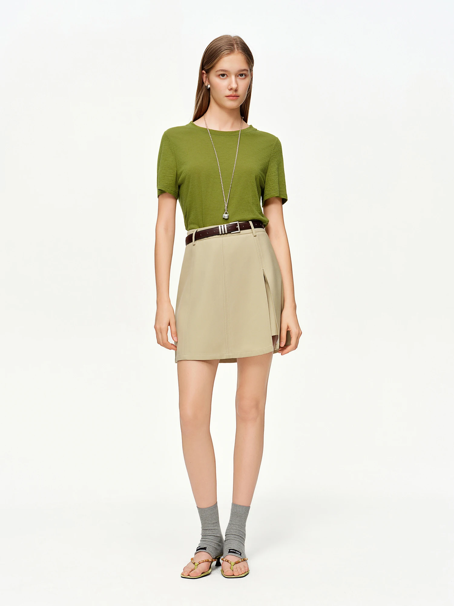 DUSHU المرأة الأخضر والرمادي المتناقضة اللون الطبقات قطعتين متماسكة تي شيرت ربيع 2026 جديد وصول موضة بلوزات طويلة الأكمام