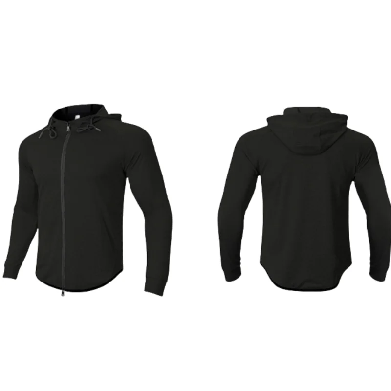 Stand Collar Sports Coat Men's Autumn Outdoor Running Suit Hooded Cardigan Stretch Black Fitness Suit