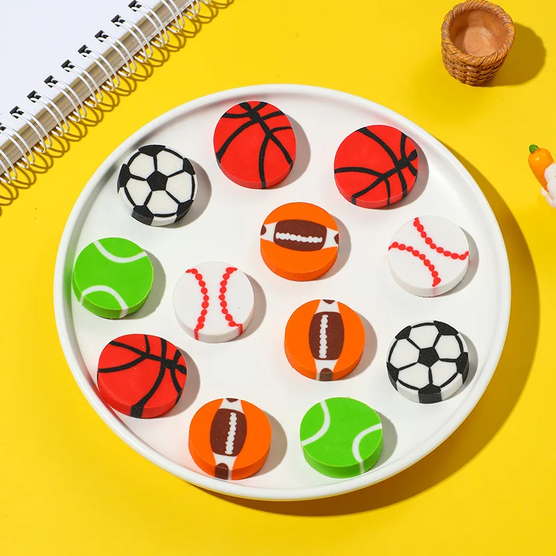Creative Ball Eraser Cute Cartoon Basketball Football Baseball Tennis Pencil Erasers for Kids School Stationery Gifts 10Pcs/Lot