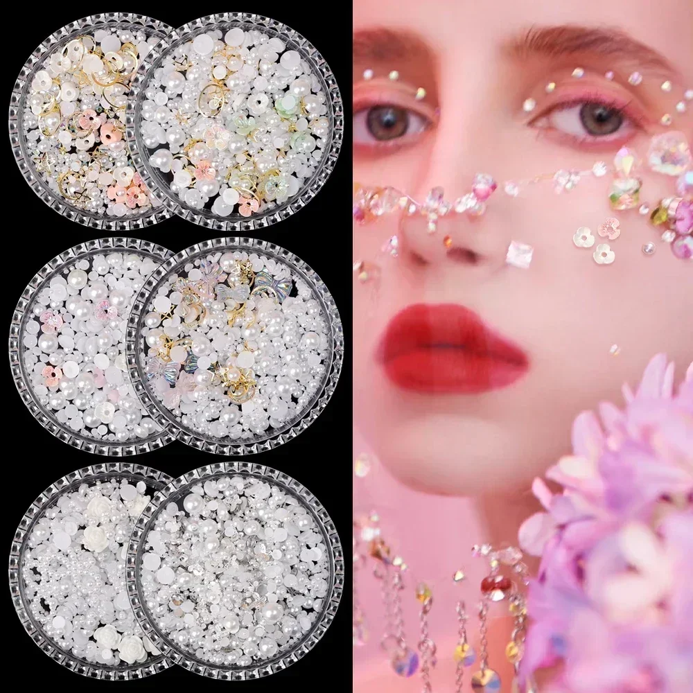 Makeup Rhinestone Stickers Makeup Stickers Rhinestone Stickers Makeup Accessories Butterfly Flower Face Makeup Decorative Patch Eye Facil Diamond Pearl Adhesive Rhinestone Glitter Sequin DIY Nail Art Decoration