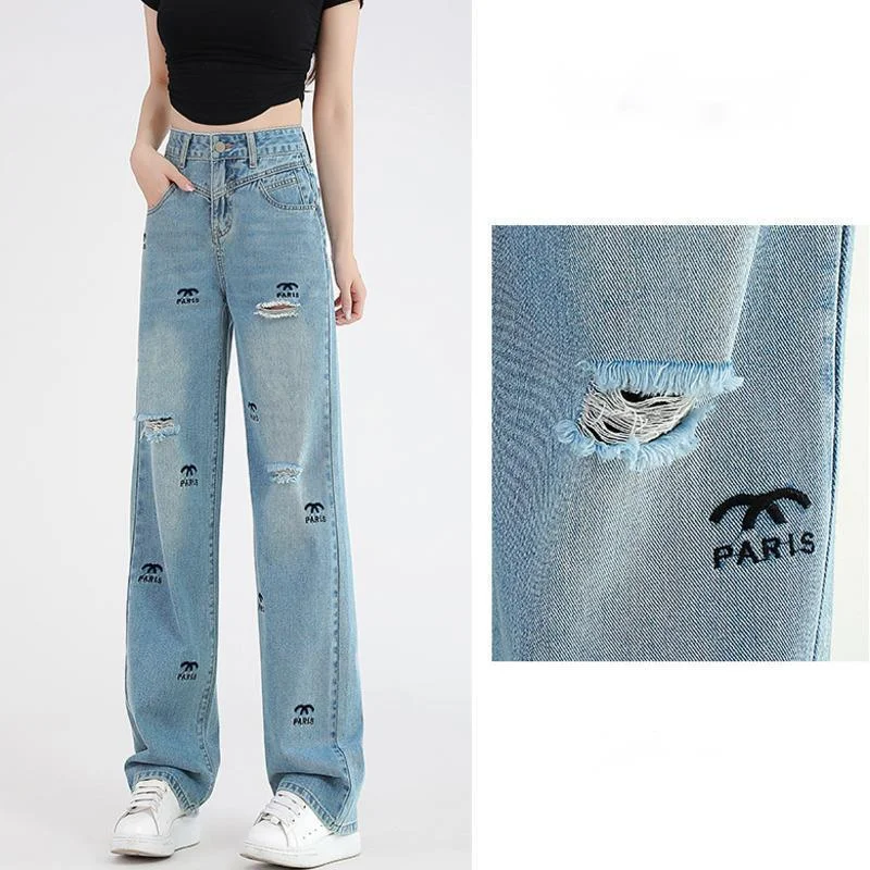 

Korean Fashion Brand Denim Pants Women Embroidery Letter Straight Jeans Y2k High Street Baggy Pants Wide Leg Pants Sweatpants