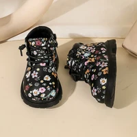 2024 New Autumn Baby Boots For Girls Leather Flower Ankle Boots Rubber Sole Zip Side Fashion Toddler Kids Boots 15-25 2