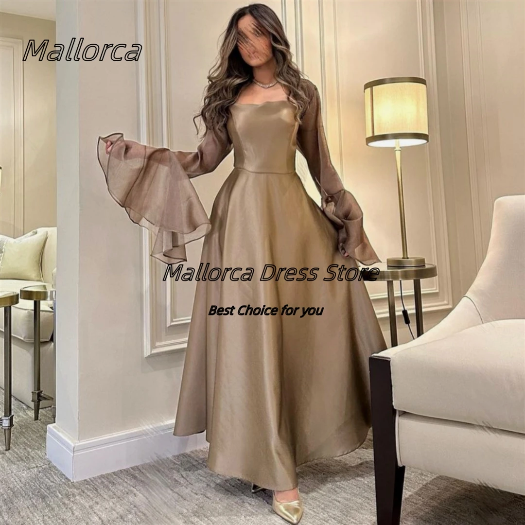 

Mallorca Dubai Ladies Wear A Line Prom Dresses Strapless Long Sleeves Jackets Evening Dress Ankle Length Special Party Gowns