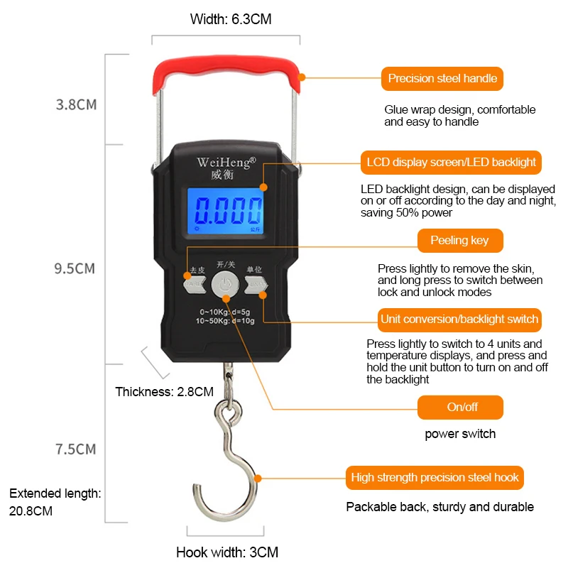 Mini Digital Scale Portable Handy Pocket Weight For Fishing Luggage Travel Weighting Steelyard Electronic Hanging Hook Scale portable scale digital scale pocket scale weighing tools