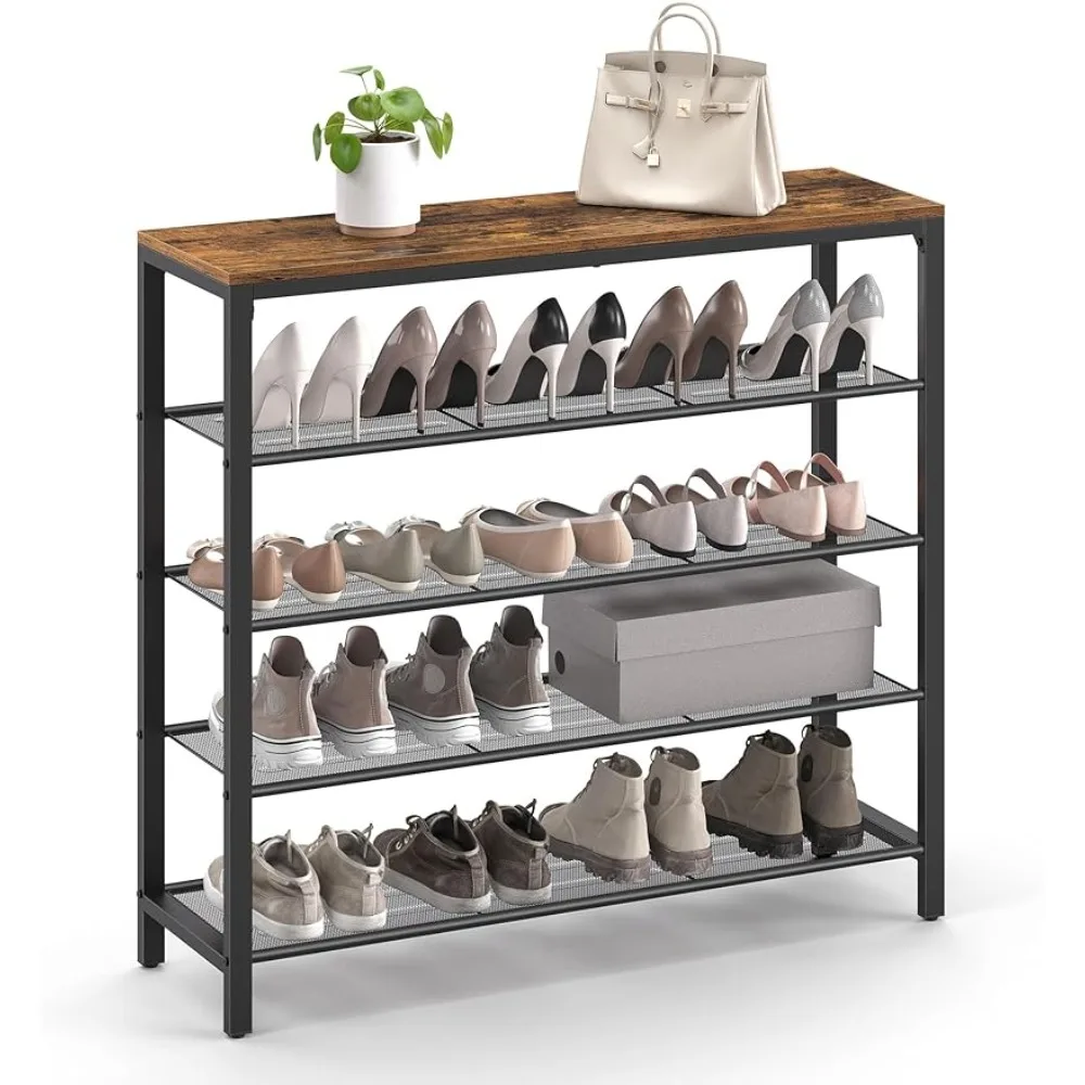 

5-Tier Shoe Storage Organizer with 4 Metal Mesh Shelves for 16-20 Pairs and Large Surface for Bags, for Entryway