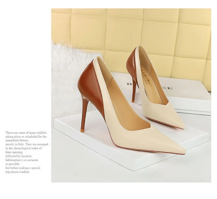Shoes Color Blocking Women Pumps Pointed Tip High Heels Sexy Party Shoes Stilettos Heels Women Shoes Large Size 42 43