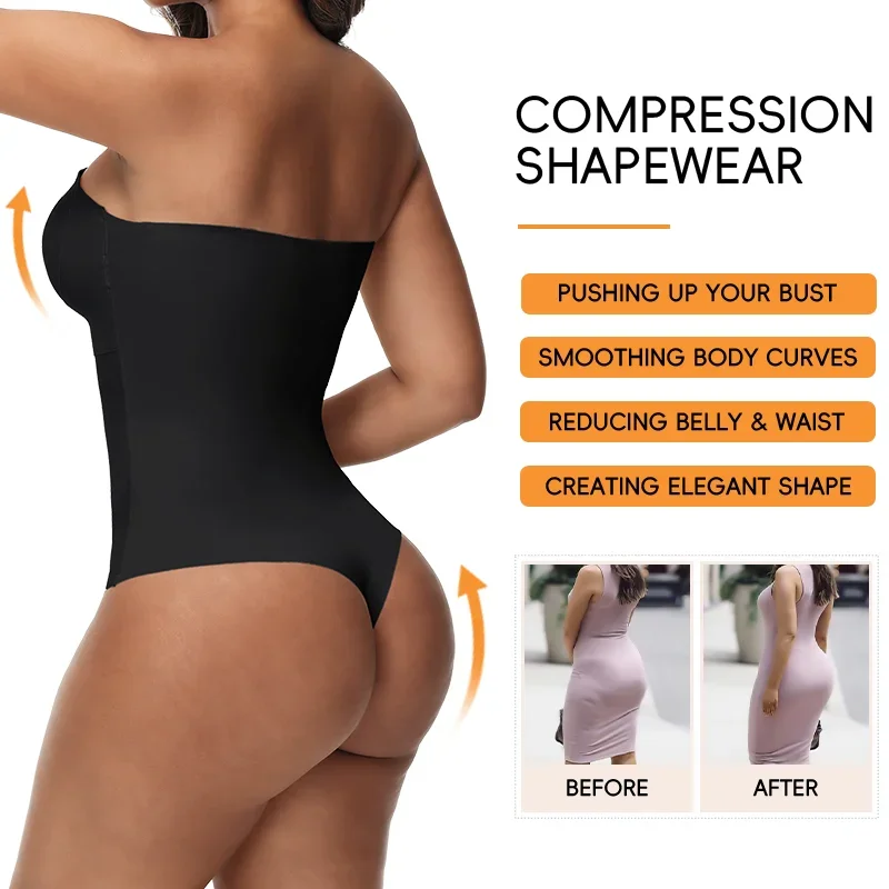 Description Picture 3 of itemS-4XL Removable Strap Bodysuit For Women Tummy Control Shapewear Seamless Sculpt  Front Closure Hipster Sculpt Body Shaper