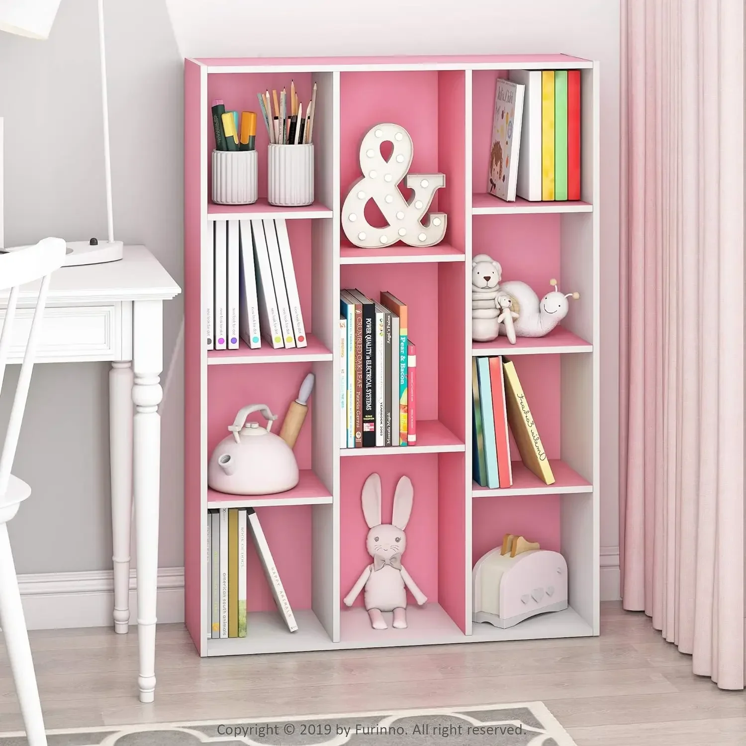 Furinno Luder Bookcase 11-Cube White/Pink