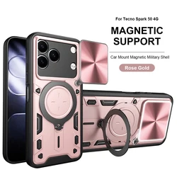 Heavy Duty Rugged Armor Phone Case with Magnetic Bracket and Slide Camera Protection Cover for Tecno Spark 50 4G (JS pink)