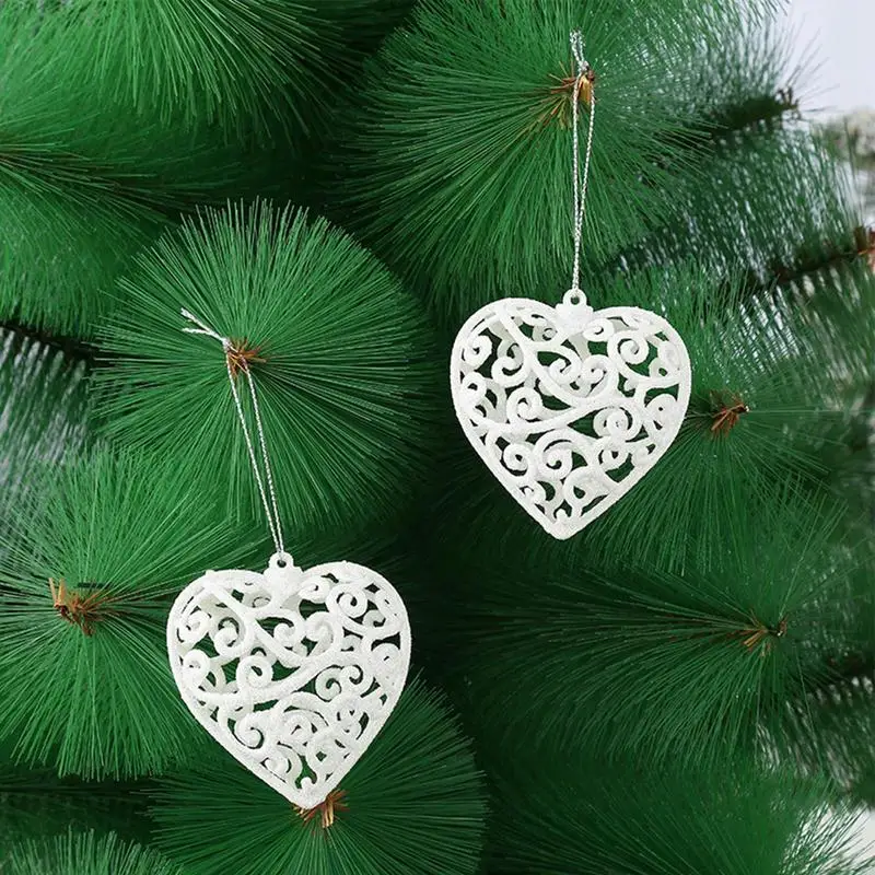 2PCS White Christmas Bells Heart Star Shaped Pendant For Christmas Tree Hanging Ornaments Delicate Xmas Decoration New Year