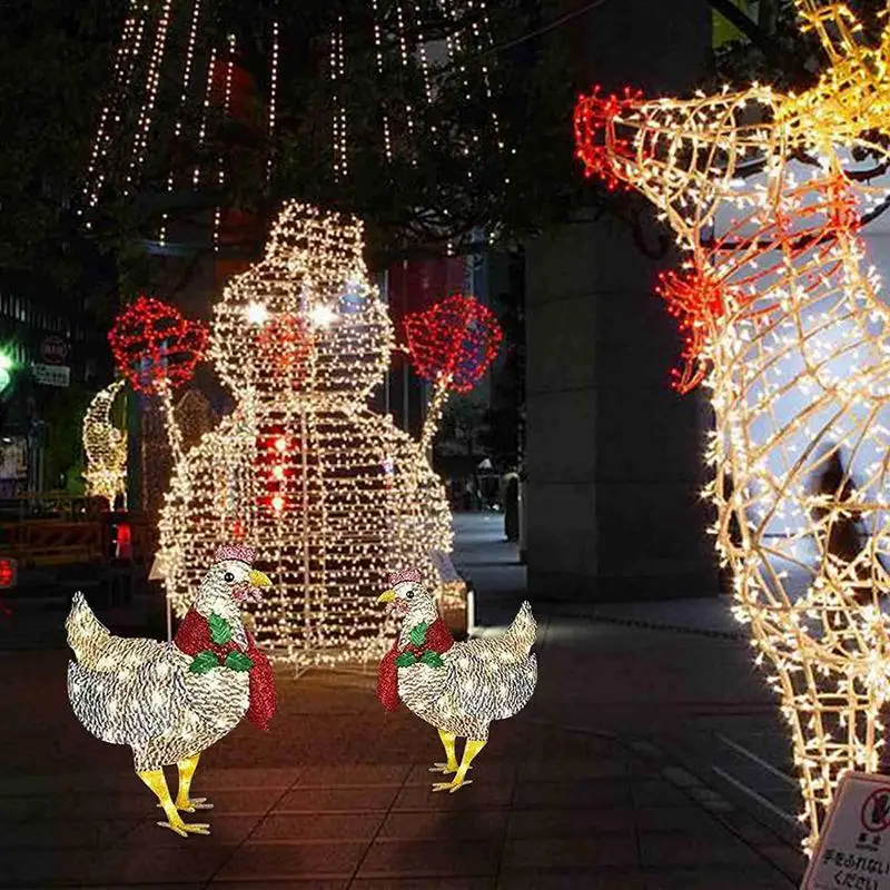 

Lighted Christmas Chicken Solar Powered Light-up Chicken With Scarf Holiday Decoration Christmas Ornaments With Light Christmas