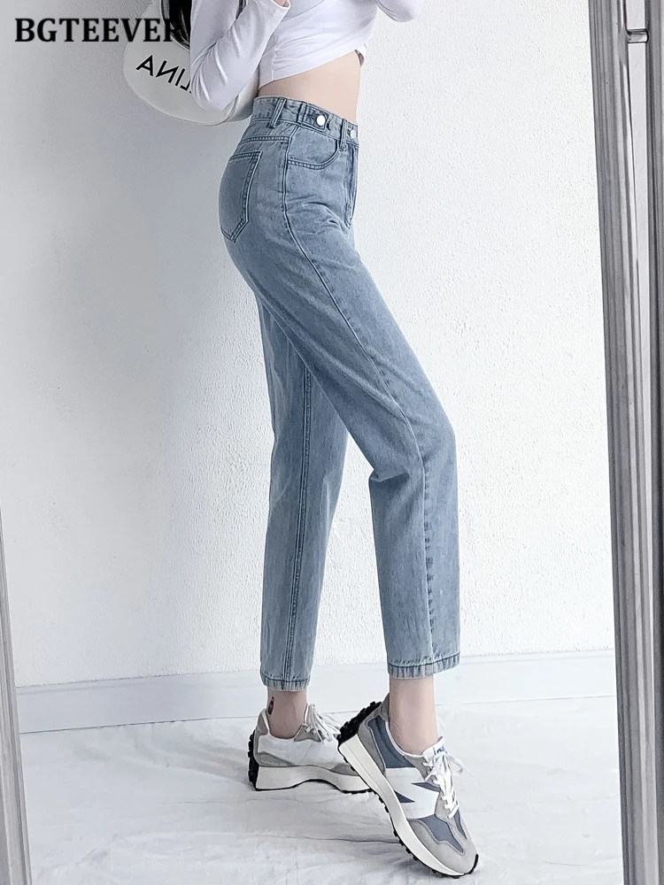 

BGTEEVER Casual High Waist Buttons Harem Pants Women Spring Summer Loose Pockets Female Jeans Pants Ladies Ankle-length Trousers