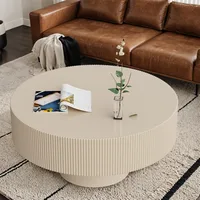 Modern Fluted Drum Coffee Table with Handcraft Embossed Edge Design & Stable & Sturdy Pedestal 1