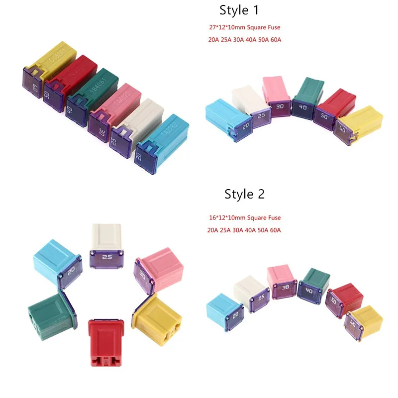

1 шт. мини квадратный предохранитель 32 В/58 в 20A 25A 30A 40A 50A60A автомобильный предохранитель с красочной пластиковой коробкой