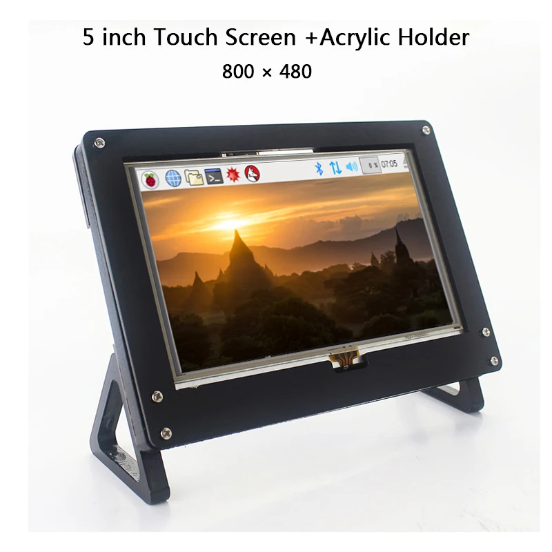 

5-дюймовый экран Raspberry Pi, совместимый с HDMI, сенсорная панель 800*480, ЖК-дисплей с акриловым держателем для Raspberry Pi 4B 3B +