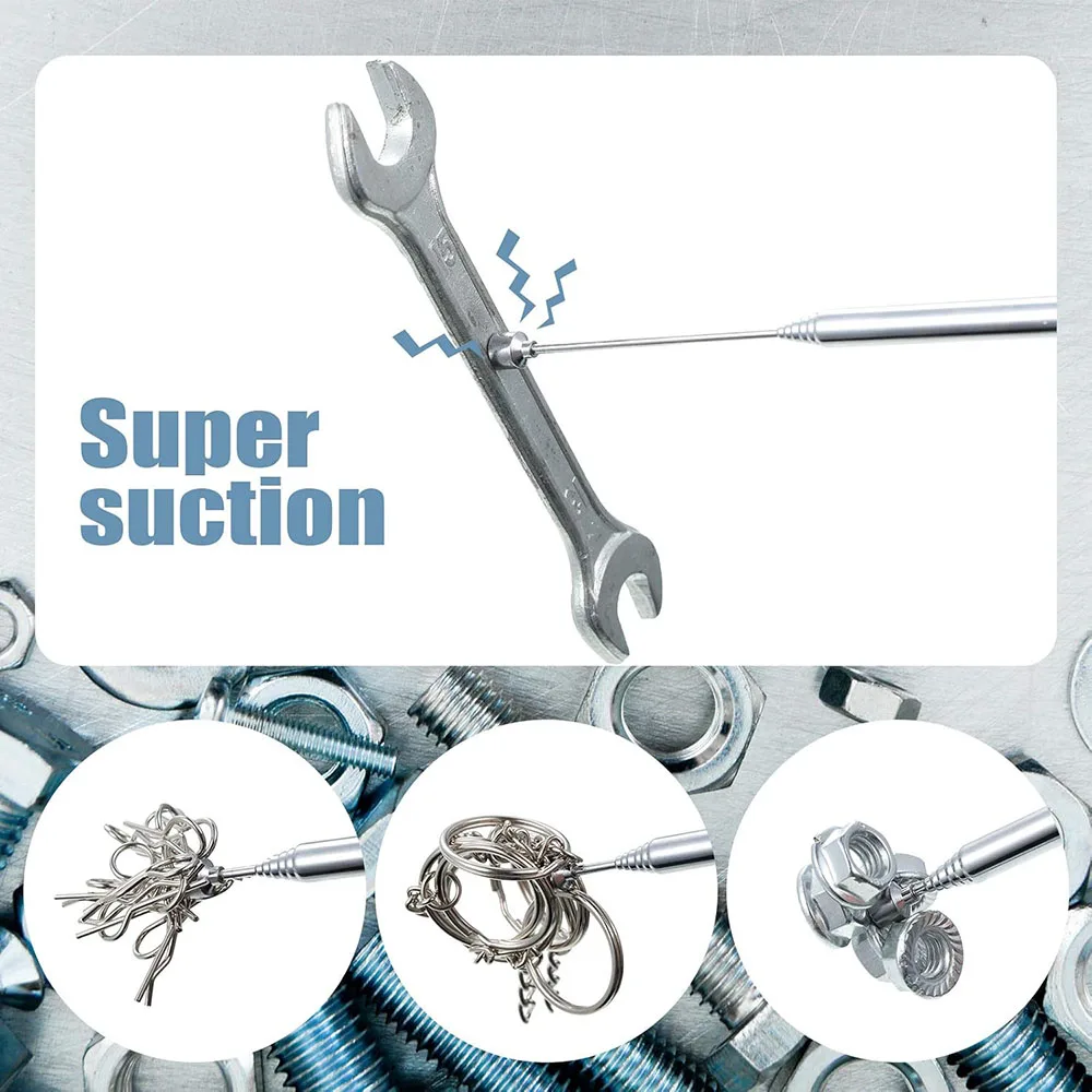 Extendable Pickup Rod Stick Portable Rotatable Silver Magnetic Pickup with Retractable Pen Clip Magnet Suction Rod Hand Tools