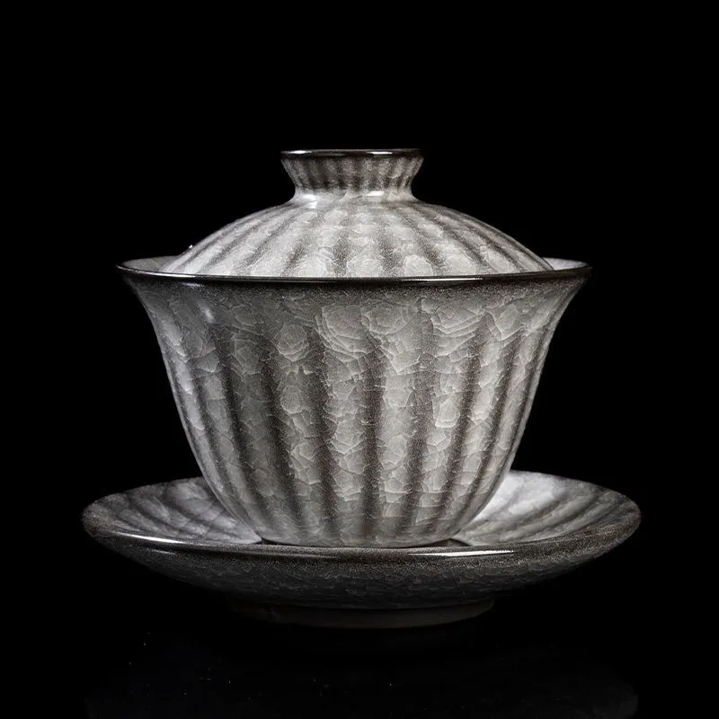 Black Ice Ceramics Tea Tureen Bowl Crackle Glaze Tea Maker Gaiwan Kung Fu Teaware Set Cup Ceremony Teapot