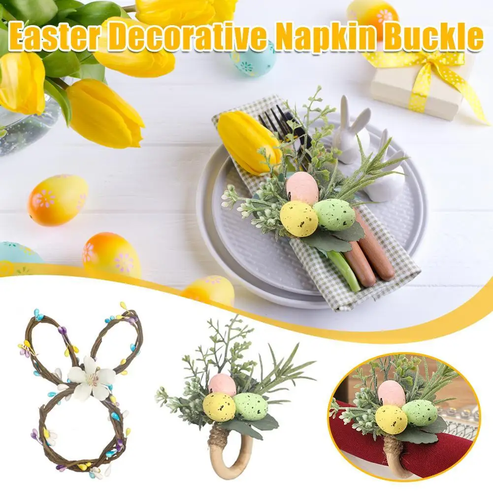 6Pcs Easter Eggs Napkin Holders Rabbit Ears Napkin Stand Racks Buckles Easter Party Table Decoration Supplies